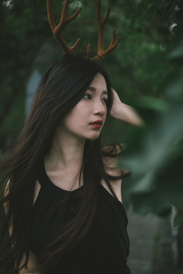 麋鹿女子森林唯美清纯图  第1张