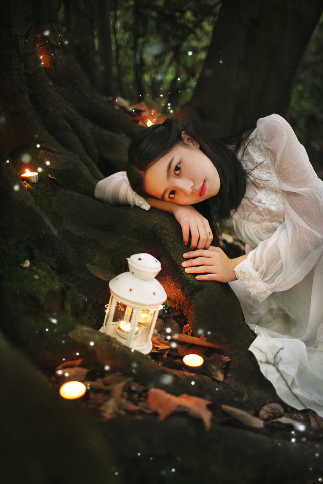 树下美女夜晚灯光点点  第16张